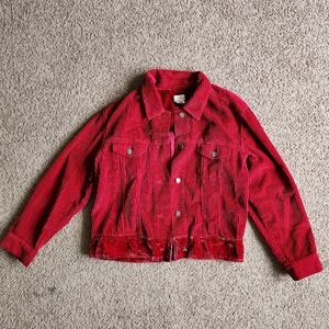 J.Jill Cranberry Corduroy and Velvet Trimmed Jacket